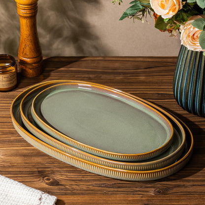 Ceramic Serving Platter Set of 3, Oval Serving Plates and Dishes | 15.6"/14.4"/12.2", Oven & Microwave & Dishwasher Safe, Perfect for Turkey, Parties, Entertaining & Weddings, Cocoa Mocha