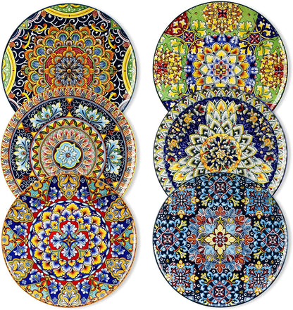 vancasso Ceramic Dinner Plates Set of 6, 10.5 Inch, Microwave Safe | Salad Plates Set, Colorful Bohemian Style Dishes for Kitchen