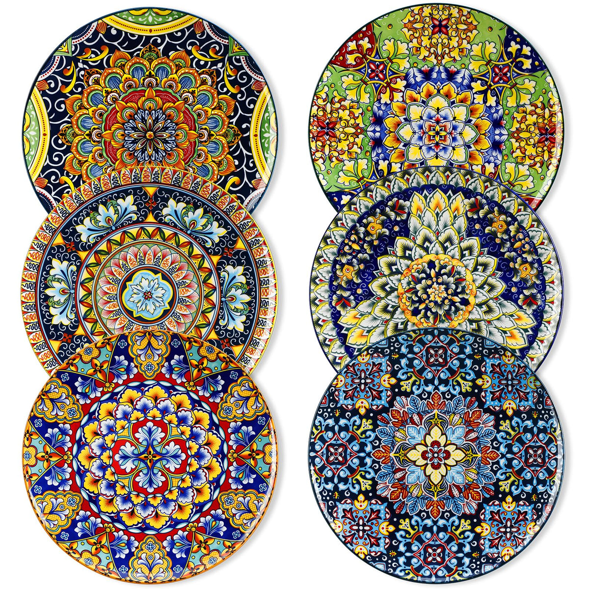 vancasso Ceramic Dinner Plates Set of 6, 10.5 Inch, Microwave Safe | Salad Plates Set, Colorful Bohemian Style Dishes for Kitchen
