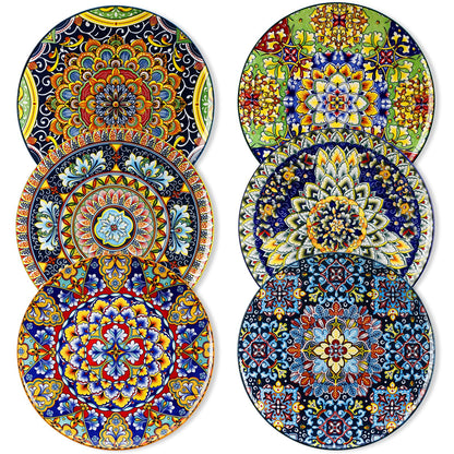 vancasso Ceramic Dinner Plates Set of 6, 10.5 Inch, Microwave Safe | Salad Plates Set, Colorful Bohemian Style Dishes for Kitchen