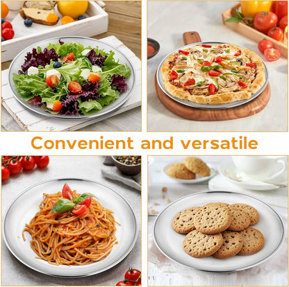 Onader 4-Piece Stainless Steel Plates, 8 Inch 304(18/8) Metal Round Dinner Plate, Kids Toddlers Dishes for Serving, Dishwasher Safe