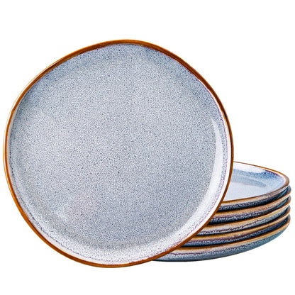 AmorArc Ceramic Dinner Plates Set of 6, 10.5 Inch Stoneware Plates Set | Handmade Reactive Glaze Plates, Rustic Shape Dinnerware Dish Set for Kitchen, Microwave & Dishwasher Safe, Scratch Resistant