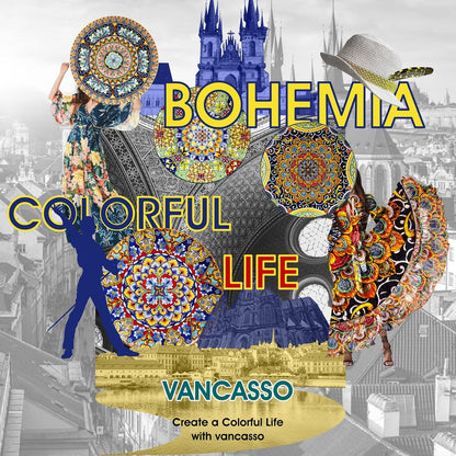 vancasso Ceramic Dinner Plates Set of 6, 10.5 Inch, Microwave Safe | Salad Plates Set, Colorful Bohemian Style Dishes for Kitchen