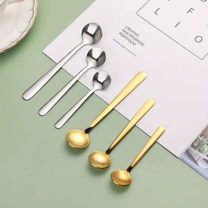 Mini Stainless Steel Spoons, 304 Grade - Seasoning Spoon, Jam Spoon, Mixing Spoon, Three Sizes, Silvery/Golden Finish, Polished & Smooth Edges, Kitchen Utensil, Food Prep Tool, Compact Size, Elegant Spoon, Rustresistant Spoon, Highquality Spoon, Multipurp
