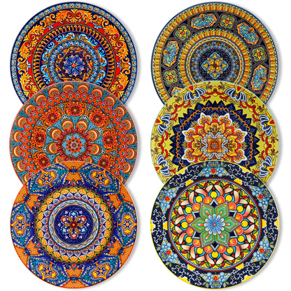 vancasso Colorful Dinner Plates Set of 6, 10.5 Inch Ceramic Kitchen Plates | Boho Dinner Plates Set, Bohemian Printed Dishes for Dining, Microwave & Dishwasher Safe Plate Set, Series KRVI