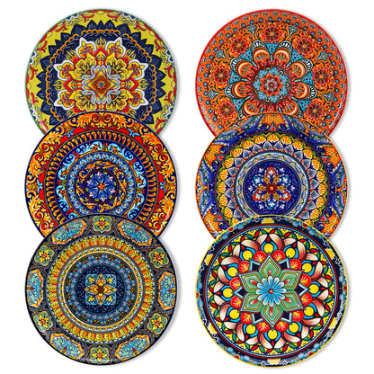 vancasso Colorful Dinner Plates Set of 6, 10.5 Inch Ceramic Kitchen Plates | Boho Dinner Plates Set, Bohemian Printed Dishes for Dining, Microwave & Dishwasher Safe Plate Set, Series KRVI