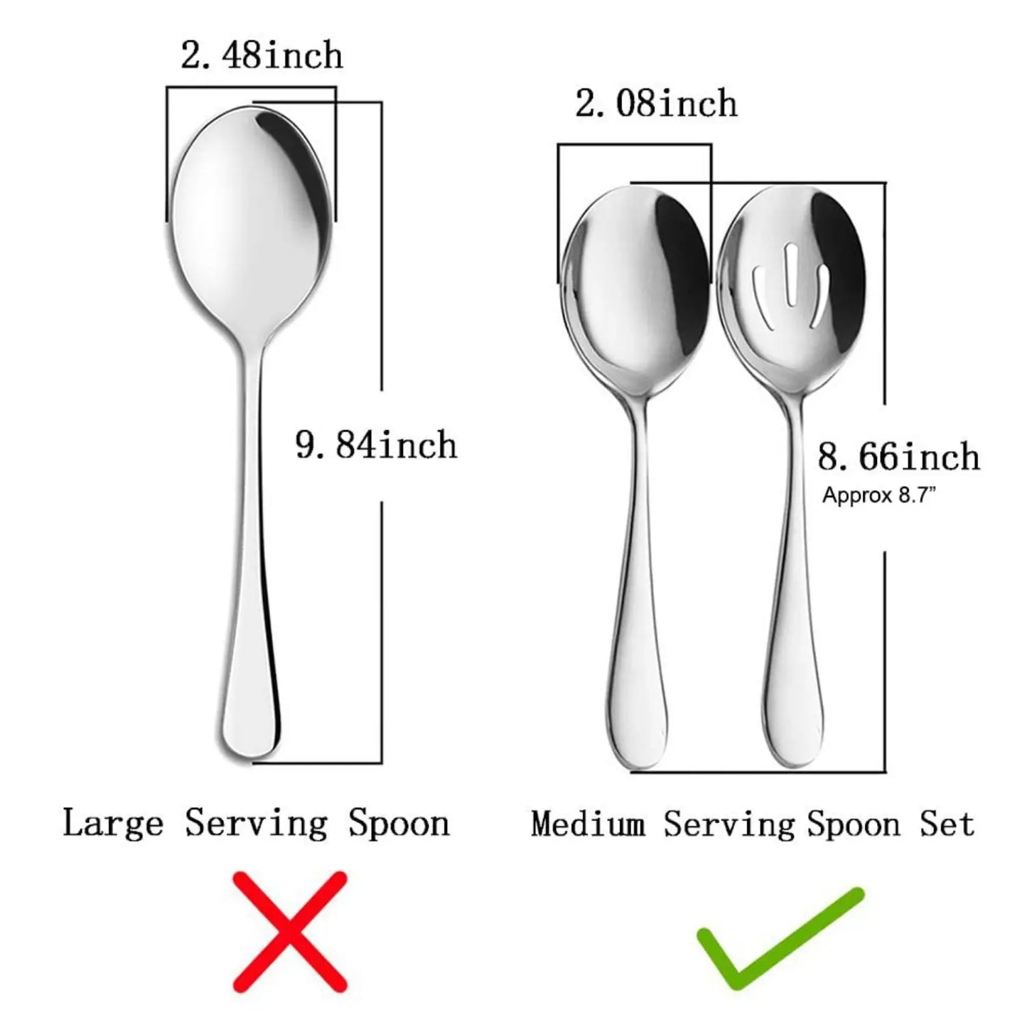 Stainless Steel Serving Utensils Set, 6-Piece Classic Kitchen Cutlery with 3 Solid and 3 Slotted Spoons, 8.7-Inch Tools for Buffet & Banquet, Tableware