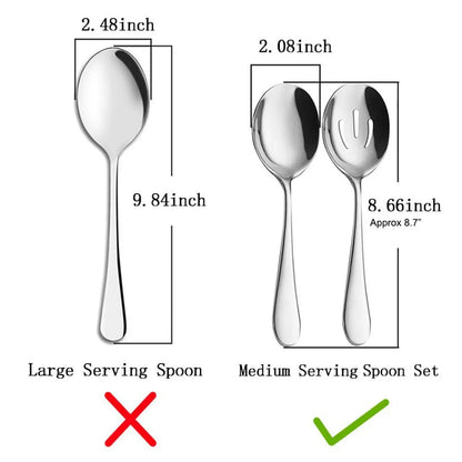Stainless Steel Serving Utensils Set, 6-Piece Classic Kitchen Cutlery with 3 Solid and 3 Slotted Spoons, 8.7-Inch Tools for Buffet & Banquet, Tableware
