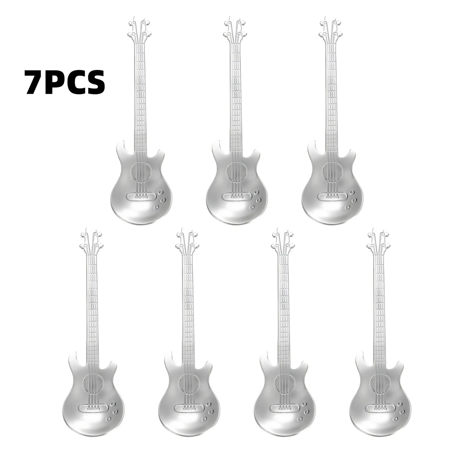 7pcs Stainless Steel Spoon Set, Guitar Shape Coffee Stirrer, Ice Bar Music Bar Spoon, Ideal for Home, Restaurant, Café, Party, Coffee Spoons