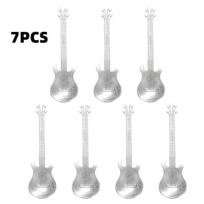 7pcs Stainless Steel Spoon Set, Guitar Shape Coffee Stirrer, Ice Bar Music Bar Spoon, Ideal for Home, Restaurant, Café, Party, Coffee Spoons