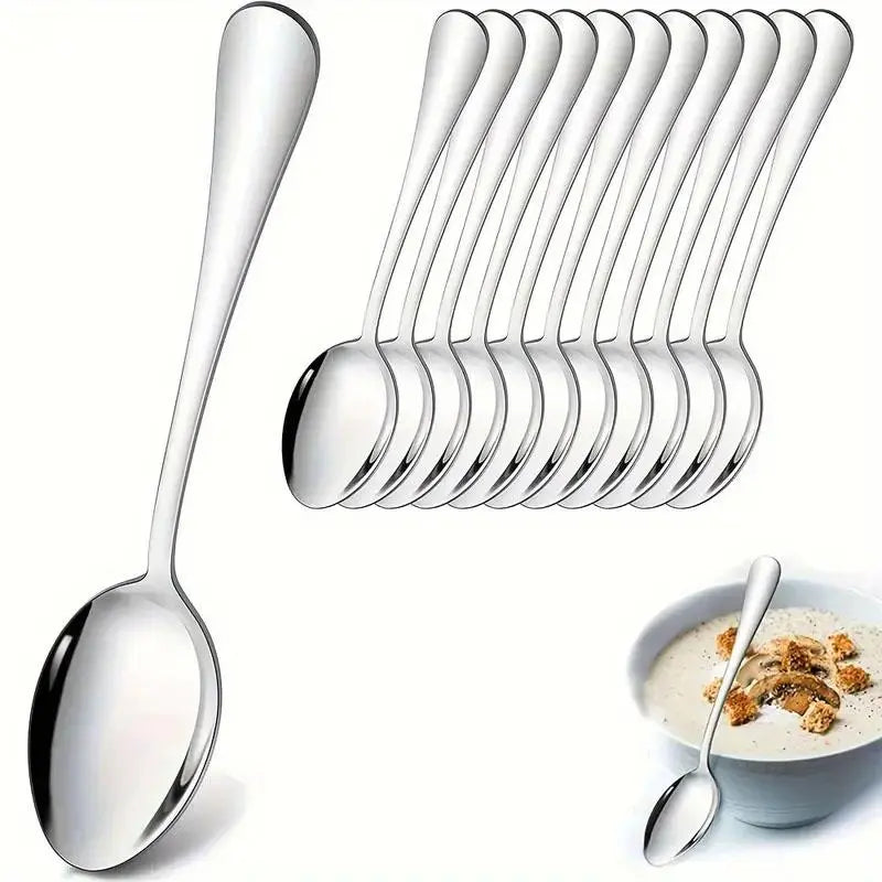 Stainless Steel Dessert Spoon Set, 12pcs Durable Metal Spoon, Culinary Cutlery, Utensils, Mirror Polished Spoon, Dishwasher Safe Spoon, Soup Spoon, Spoons Set for Home, Kitchen & Restaurant