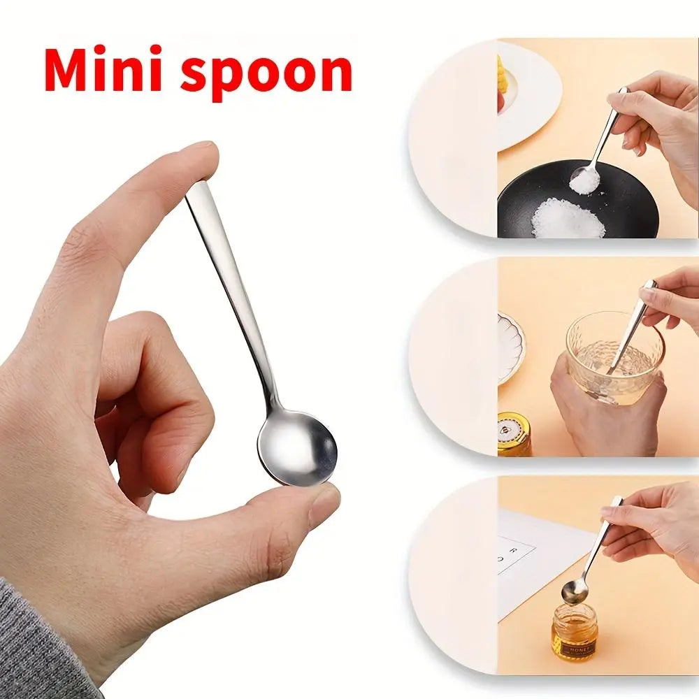 Mini Stainless Steel Spoons, 304 Grade - Seasoning Spoon, Jam Spoon, Mixing Spoon, Three Sizes, Silvery/Golden Finish, Polished & Smooth Edges, Kitchen Utensil, Food Prep Tool, Compact Size, Elegant Spoon, Rustresistant Spoon, Highquality Spoon, Multipurp