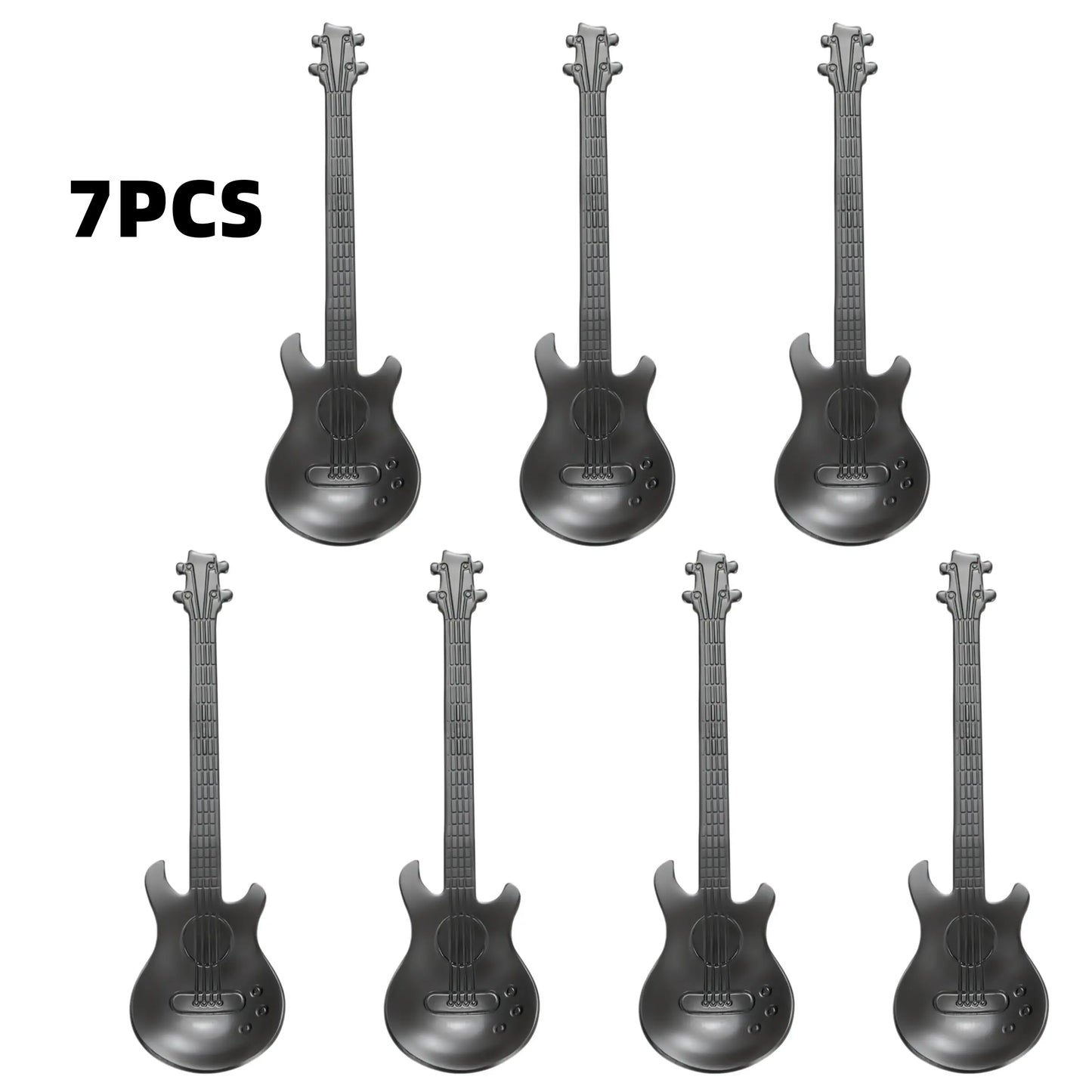 7pcs Stainless Steel Spoon Set, Guitar Shape Coffee Stirrer, Ice Bar Music Bar Spoon, Ideal for Home, Restaurant, Café, Party, Coffee Spoons