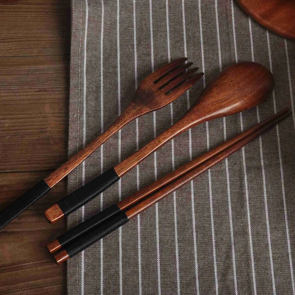 18-Piece Wooden Tableware Set with Cutlery, Wooden Spoons, Chopsticks & Forks - Handmade Kitchen Utensils for Festive Gatherings & Lunch Packing, Wooden Spoon