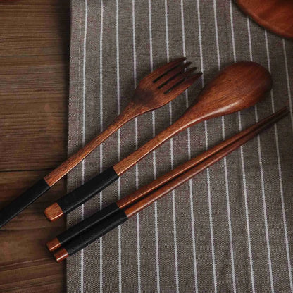 18-Piece Wooden Tableware Set with Cutlery, Wooden Spoons, Chopsticks & Forks - Handmade Kitchen Utensils for Festive Gatherings & Lunch Packing, Wooden Spoon
