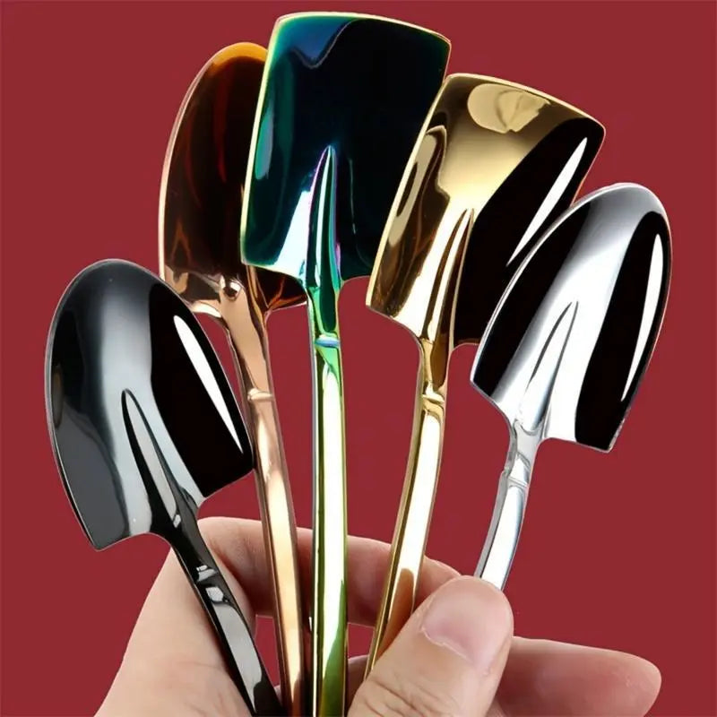 10PCS Stainless Steel Utensils - Creative Paddle-Shaped Scoop Form Modern Spoons, Durable Hygienic Kitchen Cutlery for Home, Restaurant Desserts