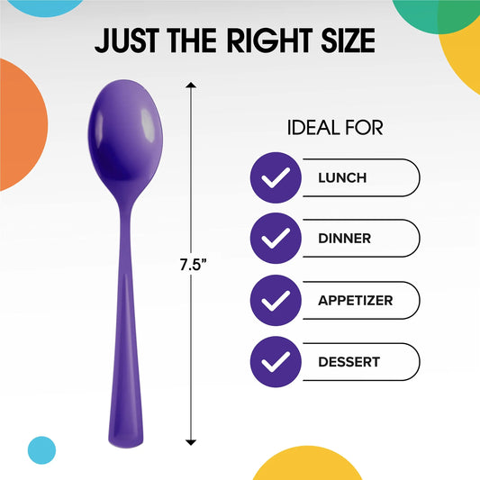 Heavy Duty Purple Plastic Spoons | 7 in. | 50 Count