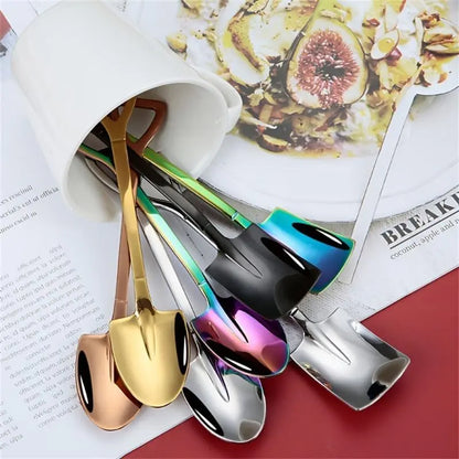 10PCS Stainless Steel Utensils - Creative Paddle-Shaped Scoop Form Modern Spoons, Durable Hygienic Kitchen Cutlery for Home, Restaurant Desserts