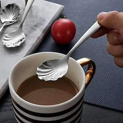 2-Piece Vintage Shell-Shaped Spoons, 4.96-inch 18/10 Stainless Steel Cutlery for Afternoon Tea & Dessert, Shell Shape, Baby, 4.96In, No Warning Applicable, Tableware, Two Piece Set