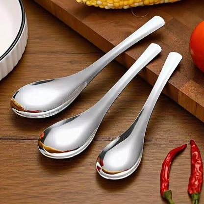 Stainless Steel Spoon Set, Home Restaurant School Soup Spoons, Thick Short Handle, Korean Style Asian Soup Spoons, 3 Pieces
