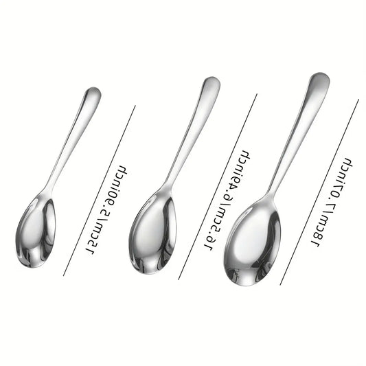 3Pcs Stainless Steel Soup Spoon Set Premium Aesthetic Tableware Silverware for SpoonTok Dessert Cake Wedding Christmas Family Dinner, Suitable for outdoor use