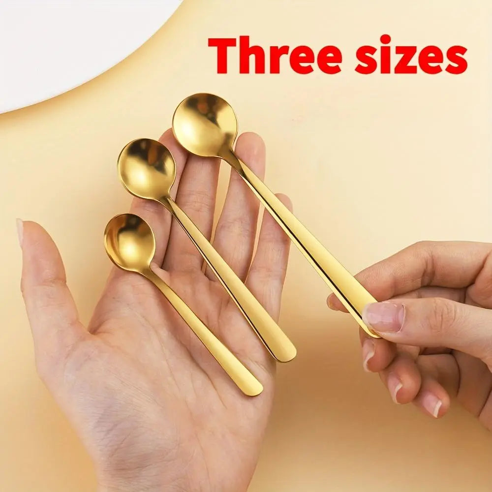 Mini Stainless Steel Spoons, 304 Grade - Seasoning Spoon, Jam Spoon, Mixing Spoon, Three Sizes, Silvery/Golden Finish, Polished & Smooth Edges, Kitchen Utensil, Food Prep Tool, Compact Size, Elegant Spoon, Rustresistant Spoon, Highquality Spoon, Multipurp