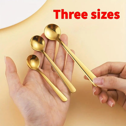 Mini Stainless Steel Spoons, 304 Grade - Seasoning Spoon, Jam Spoon, Mixing Spoon, Three Sizes, Silvery/Golden Finish, Polished & Smooth Edges, Kitchen Utensil, Food Prep Tool, Compact Size, Elegant Spoon, Rustresistant Spoon, Highquality Spoon, Multipurp