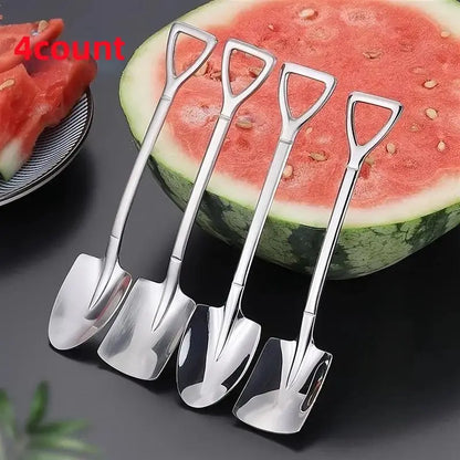 Stainless Steel Watermelon Shovel Spoon, 4 Counts/set Creative Sturdy Dessert Spoon, Fruit Ice Cream Spoon, Portable Spoon for Home Kitchen Stainless Steel Utensils, Metal Utensils, Stainless Steel Spoons