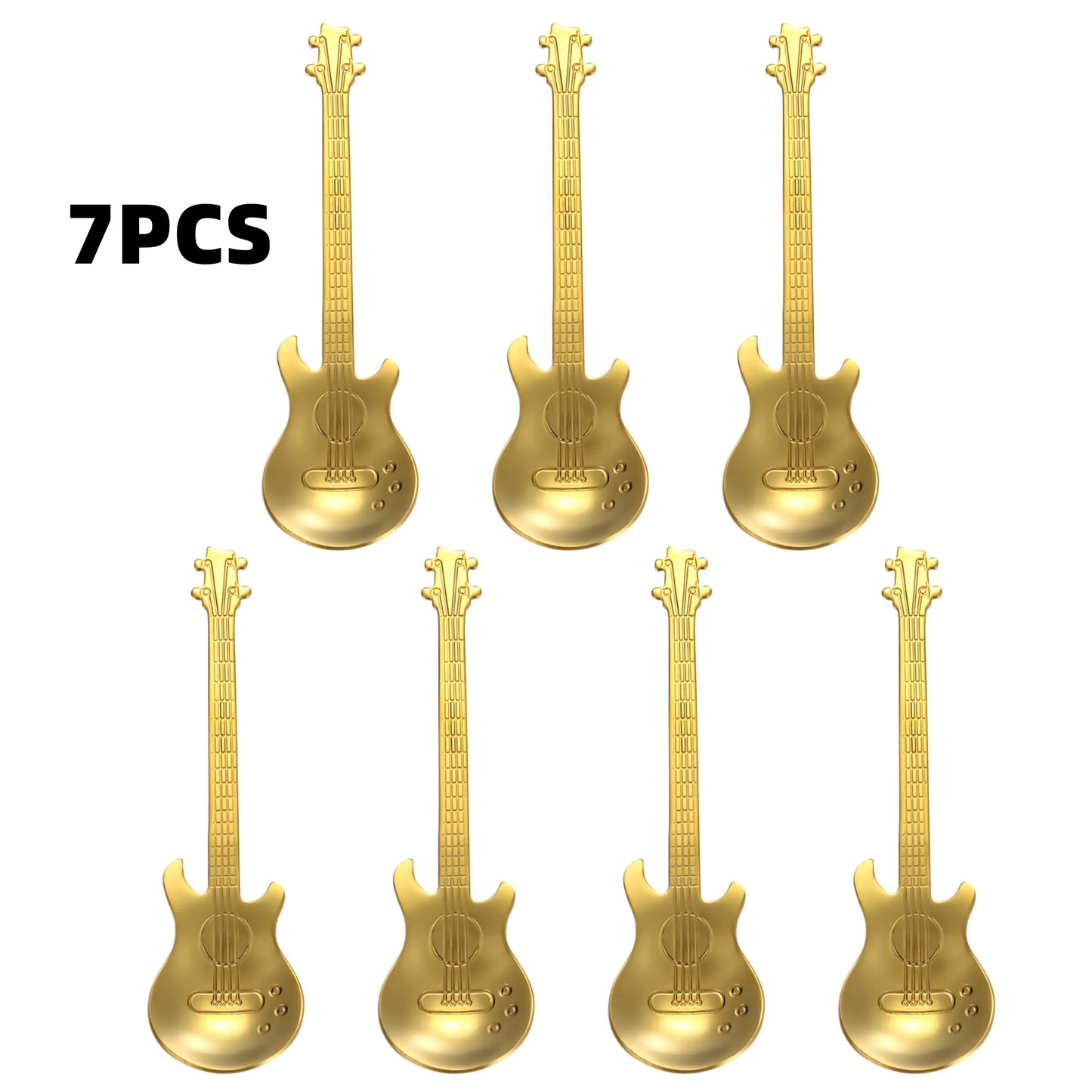 7pcs Stainless Steel Spoon Set, Guitar Shape Coffee Stirrer, Ice Bar Music Bar Spoon, Ideal for Home, Restaurant, Café, Party, Coffee Spoons